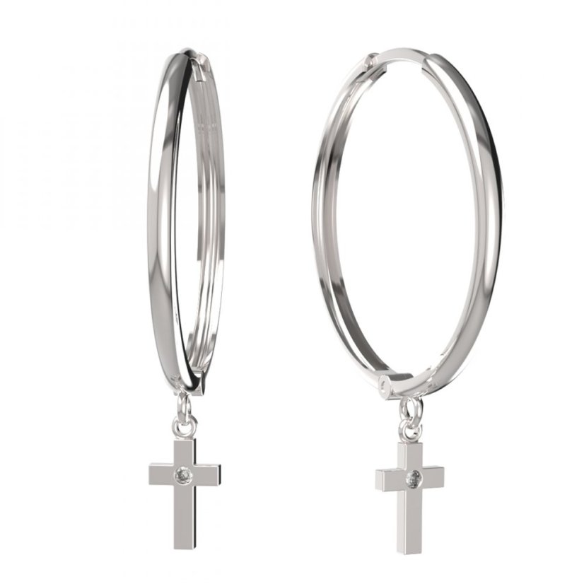 BG zlaté náušnice křížek 1105 Bílé zlato - 585 Diamant