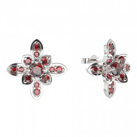 BG earring flower – 404 - Metal: Silver 925 - rhodium, Stone: Garnet