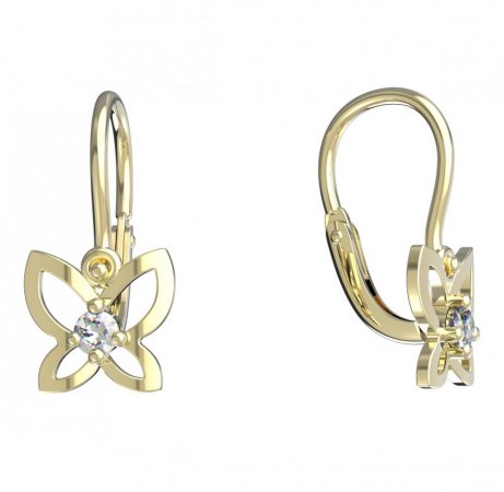 BeKid, Gold kids earrings -844 - Switching on: Brizura 0-3 roky, Metal: Yellow gold 585, Stone: White cubic zircon