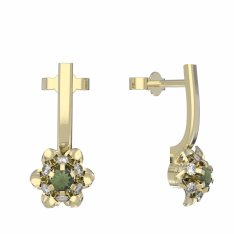 BG vltavínové náušnice 878 Žluté zlato - 585 Vltavín a diamant