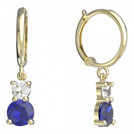BeKid, Gold kids earrings -857 - Switching on: Circles 12 mm, Metal: Yellow gold 585, Stone: Dark blue cubic zircon