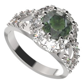 BG prsten kulatý 472-Y Stříbro 925 - rhodium Vltavín a kubický zirkon