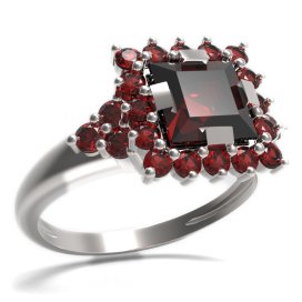 BG prsten s čtvercovým kamenem 499-U Stříbro 925 - rhodium Granát