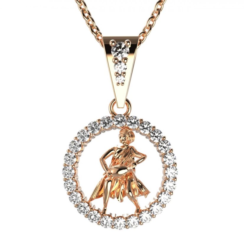 Zlatý přívěsek znamení Vodnář s lab-grown diamantem, růžové zlato 585 – 052 (Zd14052B2)