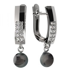 BG zlaté náušnice 1291 s černou perlou Bílé zlato - 585 Diamant a tahiti perla