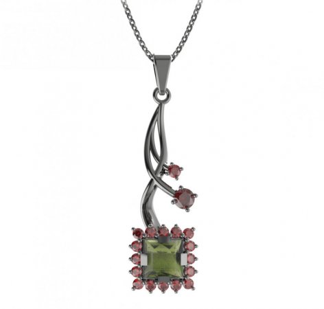 BG pendant square stone 499-P - Metal: Silver 925 - rhodium, Stone: Garnet