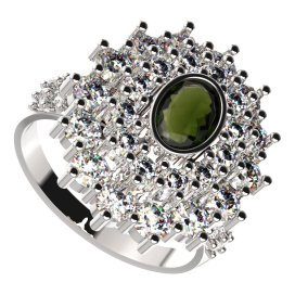 BG prsten 021-X oválného tvaru Stříbro 925 - rhodium Vltavín a  kubický zirkon