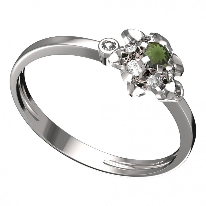 BG vltavínový prsten 878L Bílé zlato - 585 Vltavín a diamant