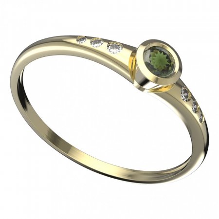 BG vltavínový prsten 551K - Kov: Žluté zlato 585, Kámen: Vltavín a  kubický zirkon