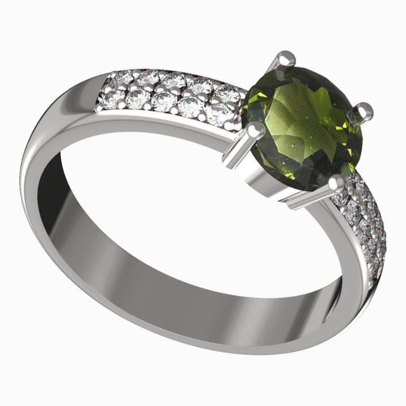 BG zlatý prstýnek 726 Bílé zlato - 585 Vltavín a diamant