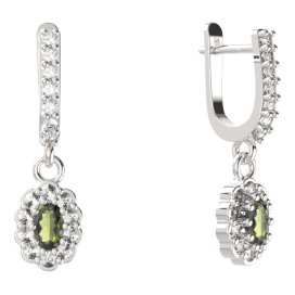 BG  náušnice 455-84 oválné Stříbro 925 - rhodium Vltavín a  kubický zirkon