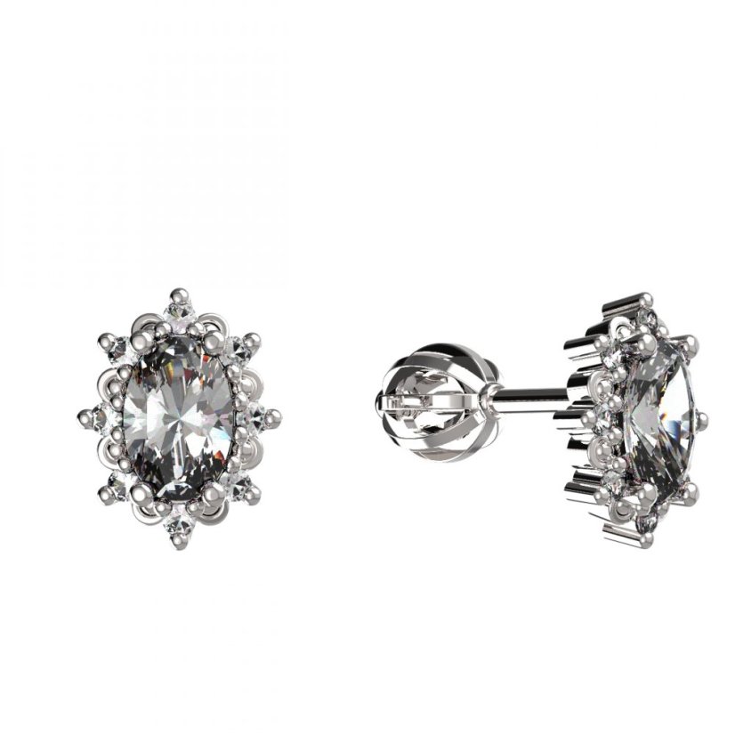 BG zlaté diamantové náušnice ovál -  953 Bílé zlato - 585 Diamant lab-grown
