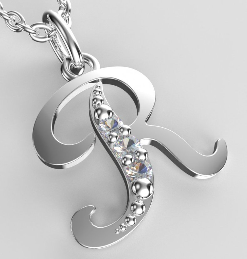 BeKid dětský zlatý přívěsek písmenko R - 1526 Bílé zlato - 585 Diamant