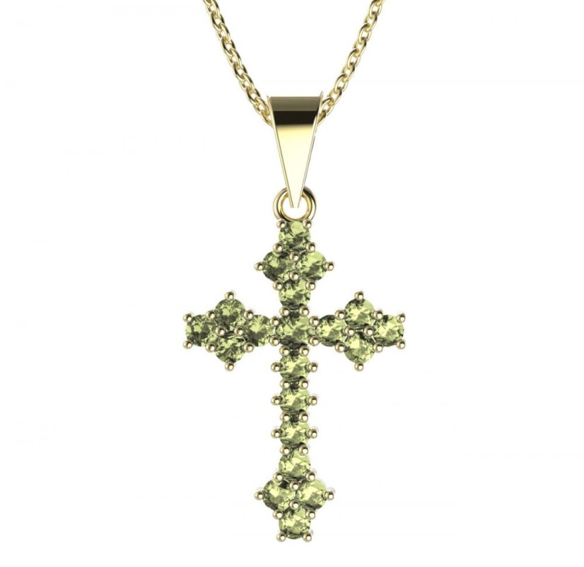 BG zlatý přívěšek křížek 263 Žluté zlato - 585 Zelený kubický zirkon