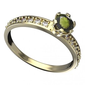 BG vltavínový prsten 870E Žluté zlato - 585 Vltavín a diamant