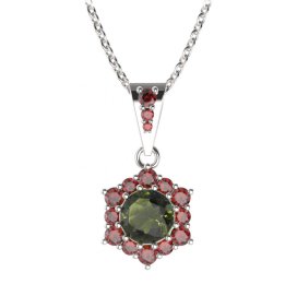 BG přívěs kulatý 230-2 Stříbro 925 - rhodium Vltavín a granát