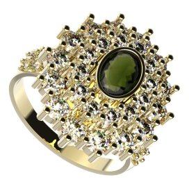 BG prsten 021-X oválného tvaru Stříbro 925 - pozlacené Vltavín a  kubický zirkon