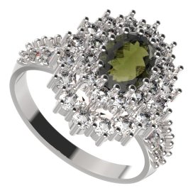 BG prsten 001-X oválného tvaru Stříbro 925 - rhodium Vltavín a kubický zirkon