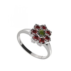 BG prsten kulatý 456-I Bílé zlato - 585 Vltavín a granát