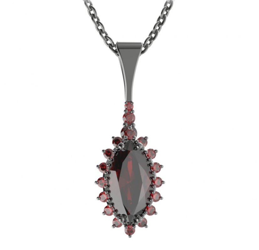 Stříbrný přívěsek s českým granátem, ruthenium – 513-B
