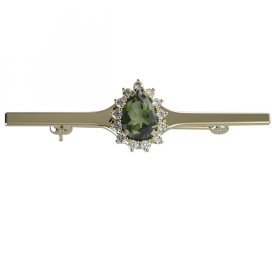 BG brož 505I Stříbro 925 - pozlacené Vltavín a  kubický zirkon