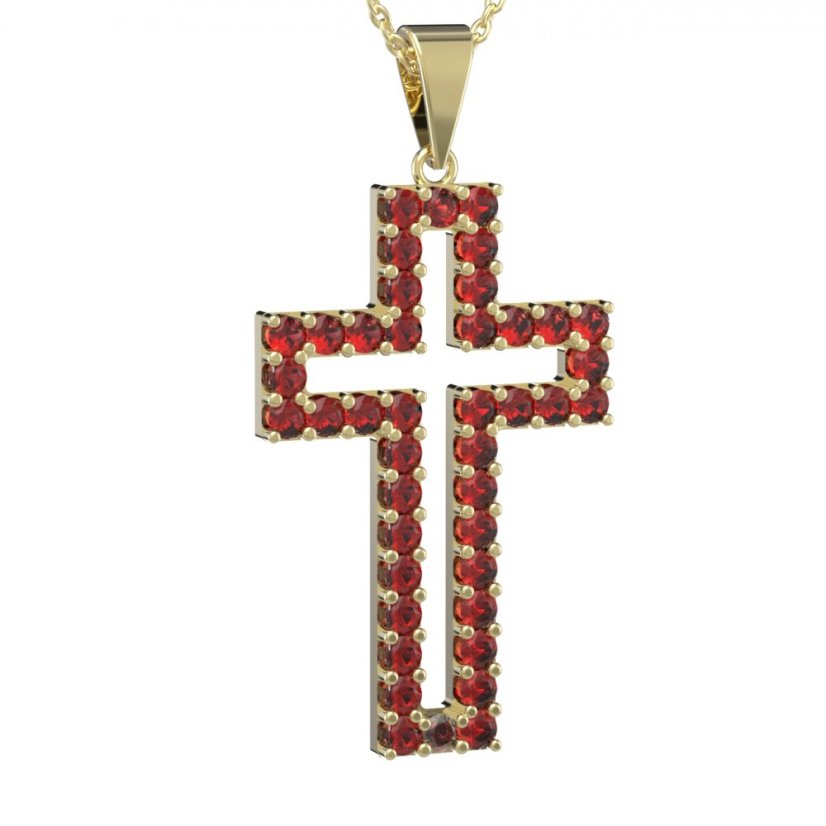 Zlatý přívěsek křížek s červeným zirkonem, žluté zlato 585 – 238 (ZI34238b)