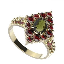BG prsten oválný 422-X Žluté zlato - 585 Vltavín a granát