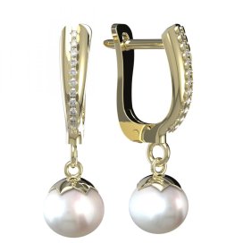 BG zlaté náušnice 561 s bílou perlou Žluté zlato - 585 Diamant a perla