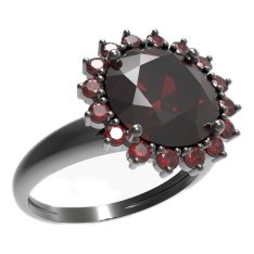 BG prsten s kulatým kamenem 512-I Stříbro 925 - ruthenium (30-90dní) Granát
