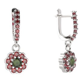 BG kulaté náušnice 453-84 Stříbro 925 - rhodium Vltavín a granát
