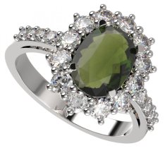 BG prsten oválný 972-Z Stříbro 925 - rhodium Vltavín a  kubický zirkon