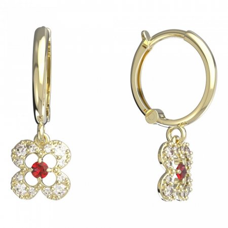 BeKid, Gold kids earrings -830 - Switching on: Circles 12 mm, Metal: Yellow gold 585, Stone: Red cubic zircon