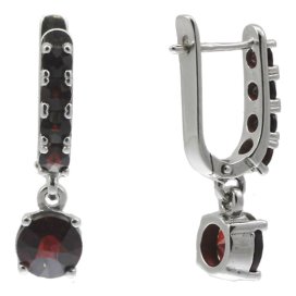 BG náušnice s přírodním granátem z Čech  727 Bílé zlato - 585 Granát