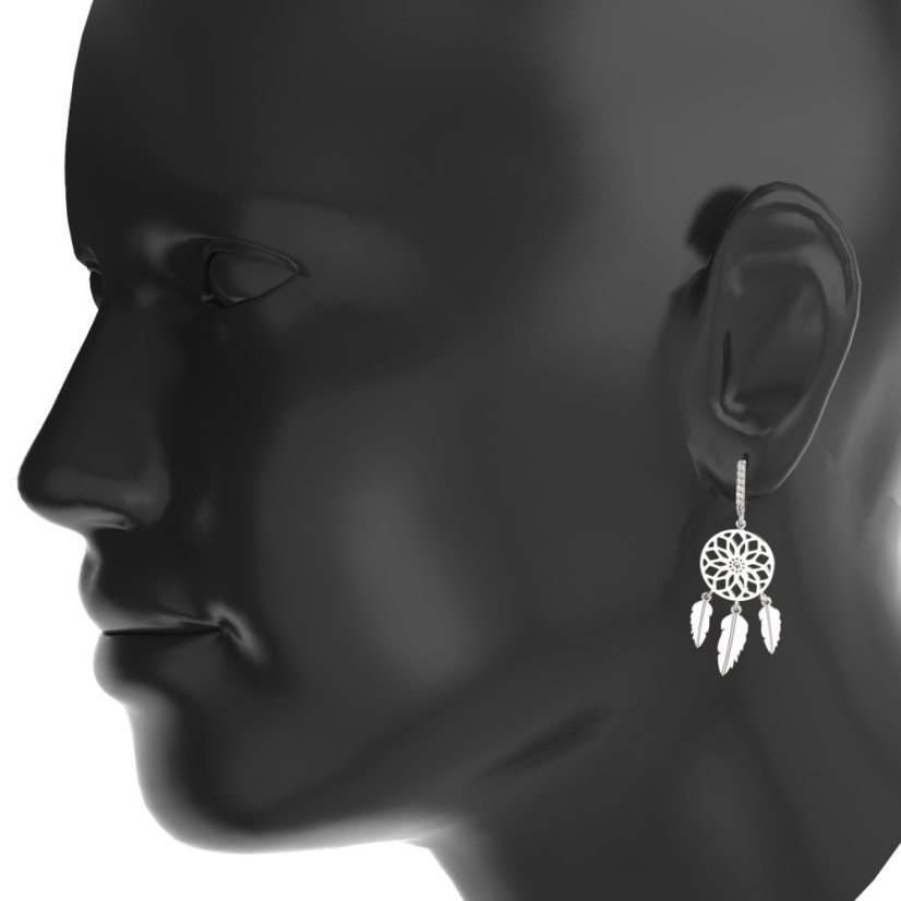 Stříbrné náušnice lapače snů  s granáty 1509, černé ruthenium 925