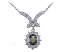 BG náhrdelník vsazený přírodní granát  264 Stříbro 925 - rhodium Vltavín a  kubický zirkon