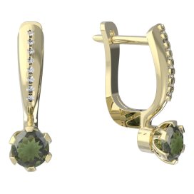 BG vltavínové náušnice 870 Žluté zlato - 585 Vltavín a diamant