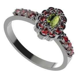 BG prsten oválný 455 Stříbro 925 - ruthenium (30-90dní) Vltavín a granát