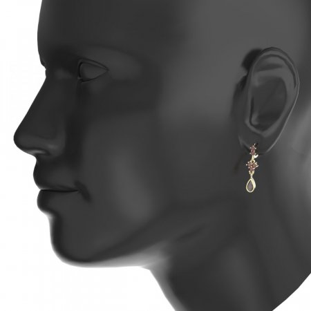 BG garnet earring 253-27 - Metal: Silver - gold plated 925, Stone: Moldavit and garnet