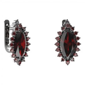BG náušnice s centrálním oválným kamenem 513-87 Stříbro 925 - ruthenium (30-90dní) Granát