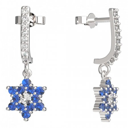 BeKid, Gold kids earrings -090 - Switching on: Pendant hanger, Metal: White gold 585, Stone: Dark blue cubic zircon