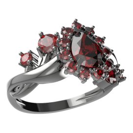 BG prsten s kapkovitým kamenem 509-P Stříbro 925 - ruthenium (30-90dní) Granát