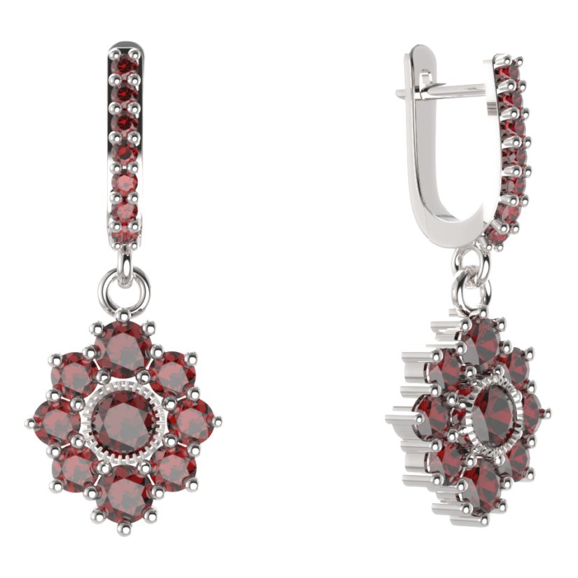 BG kulaté náušnice 017-84 Stříbro 925 - rhodium Granát