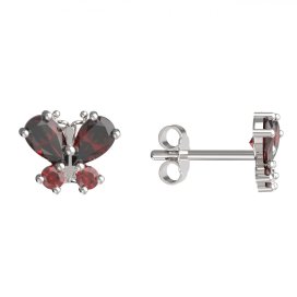 BG zlaté náušnice motýlek s granátem 124 Stříbro 925 - rhodium Granát