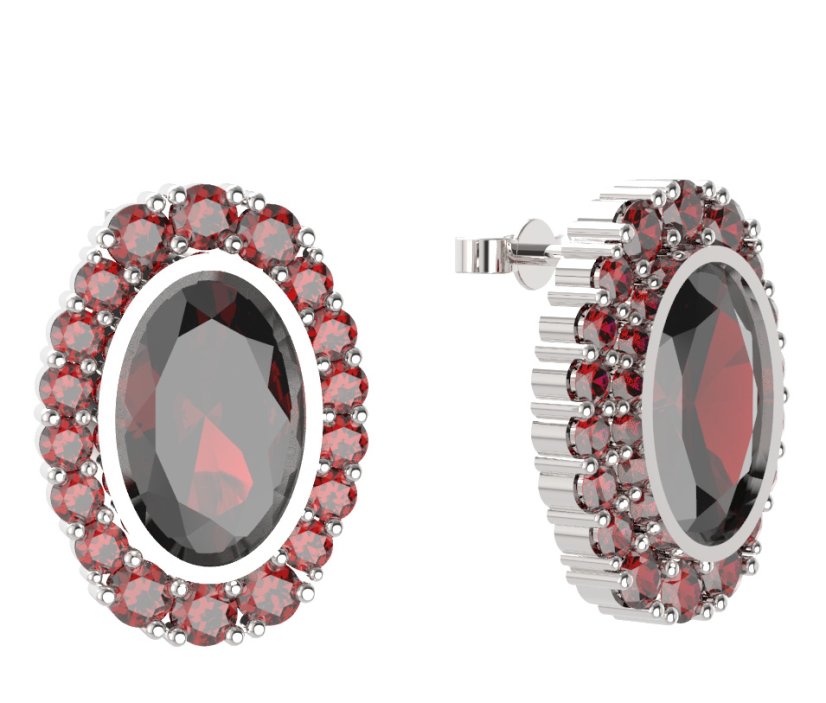 BG náušnice ovál -  523 Stříbro 925 - rhodium Granát