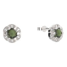 BG náušnice kulaté -  994-03 Stříbro 925 - rhodium Vltavín a  kubický zirkon