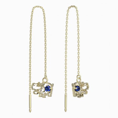 BeKid, Gold kids earrings -1188 - Switching on: Chain 9 cm, Metal: Yellow gold 585, Stone: Dark blue cubic zircon