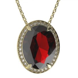 Zlatý přívěsek s českým granátem a diamantem, žluté zlato 585 – 729