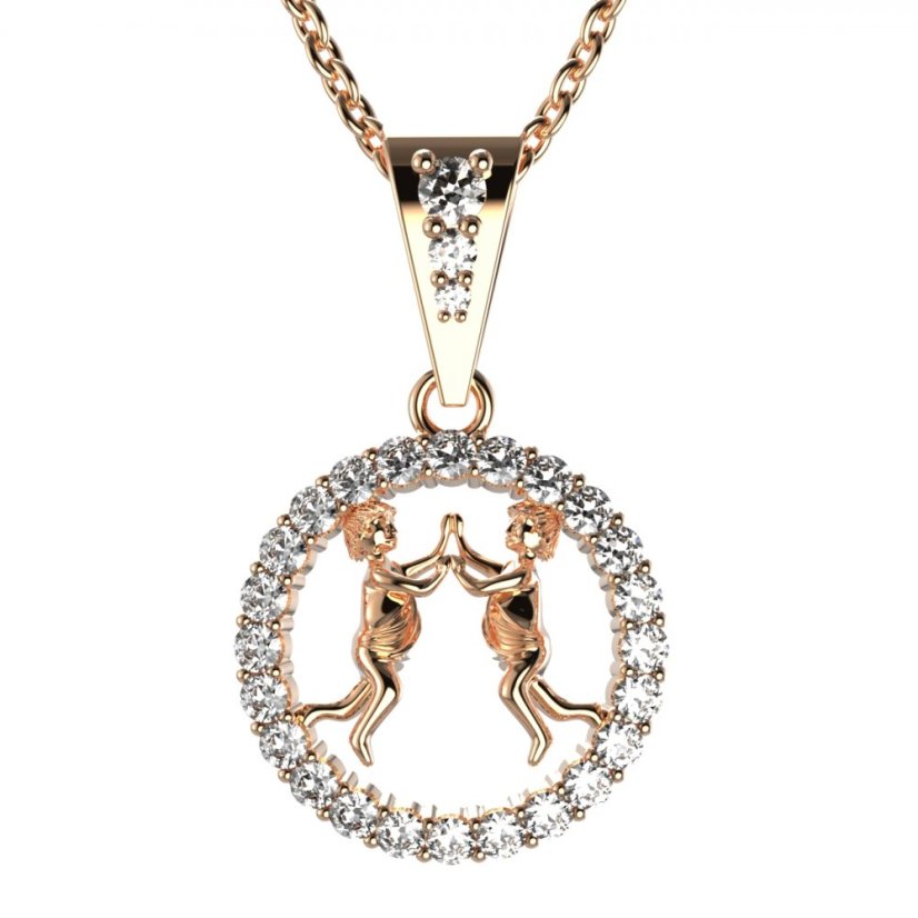 Zlatý přívěsek znamení Blíženci s lab-grown diamantem, růžové zlato 585 – 052 (Zd14052F2)