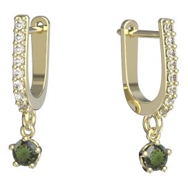 BG vltavínové náušnice 873 Žluté zlato - 585 Vltavín a diamant