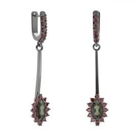 BG náušnice s centrálním oválným kamenem 504-A93 Stříbro 925 - ruthenium (30-90dní) Vltavín a granát